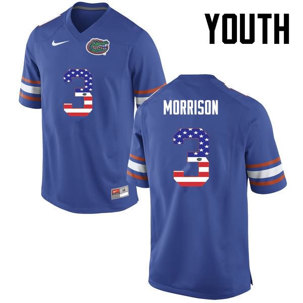 NCAA Florida Gators Antonio Morrison Youth #3 USA Flag Fashion Nike Blue Stitched Authentic College Football Jersey YEC4564ZI